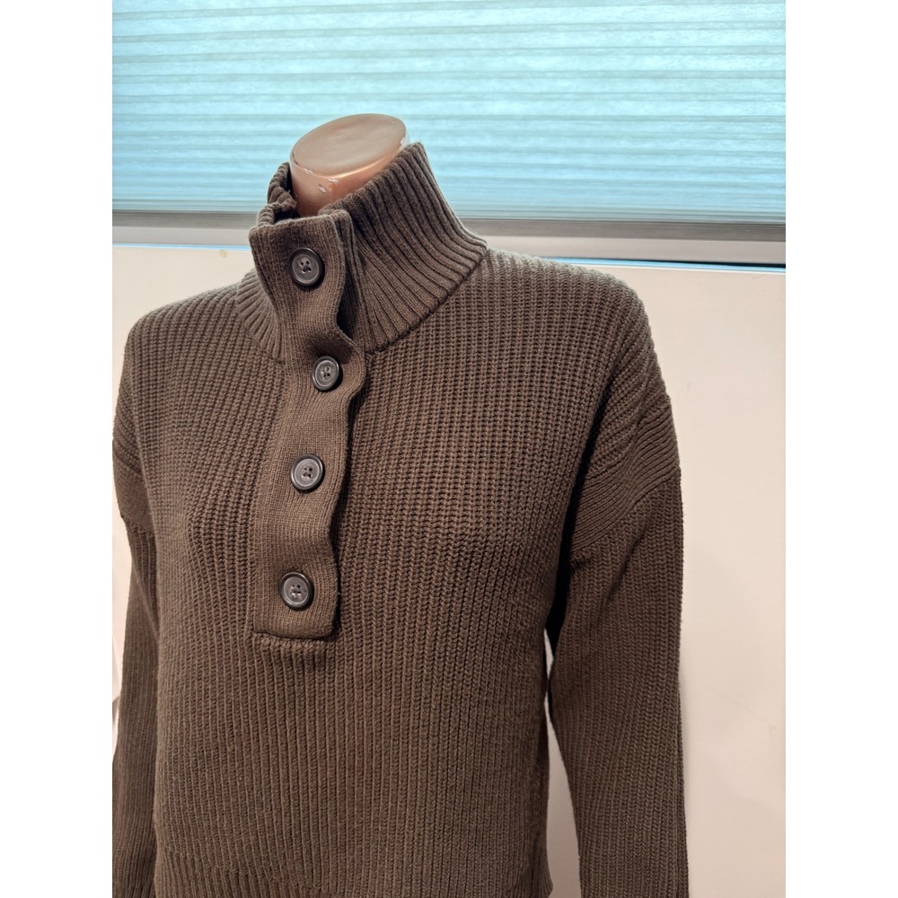 Banana Republic Womens Ribbed Mock Neck Button Henley Sweater Brown Olive/L - Picture 3 of 7